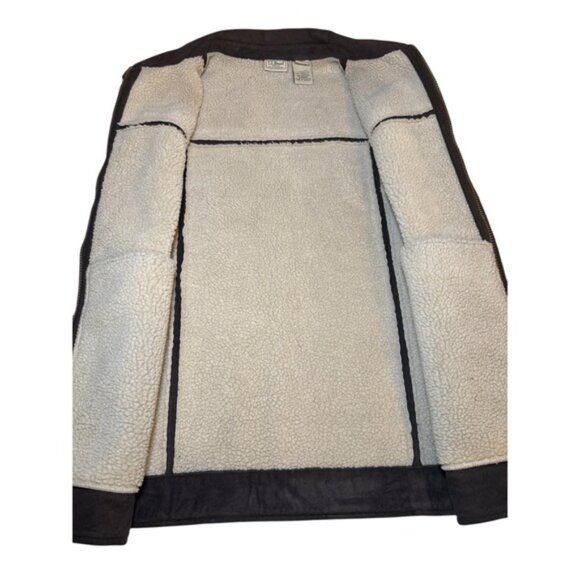 LL Bean Mens Large Brown Faux Suede Sherpa Lined Jacket Full Zip Heavy 0FKF4 - Picture 6 of 10